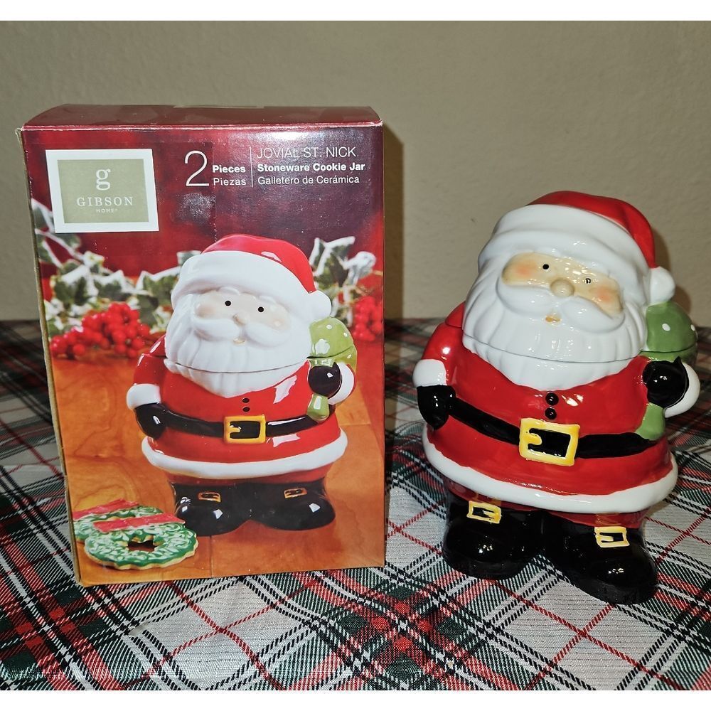Gibson Handpainted Stoneware Jovial St. Nick Cookie Jar